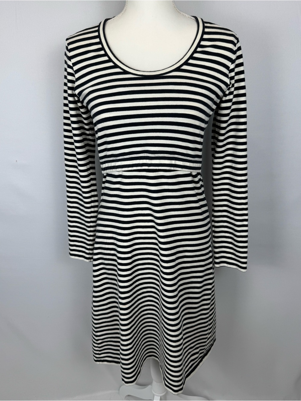 Milker Nursing Breastfeeding Dress Black White Stripes Organic Cotton Small